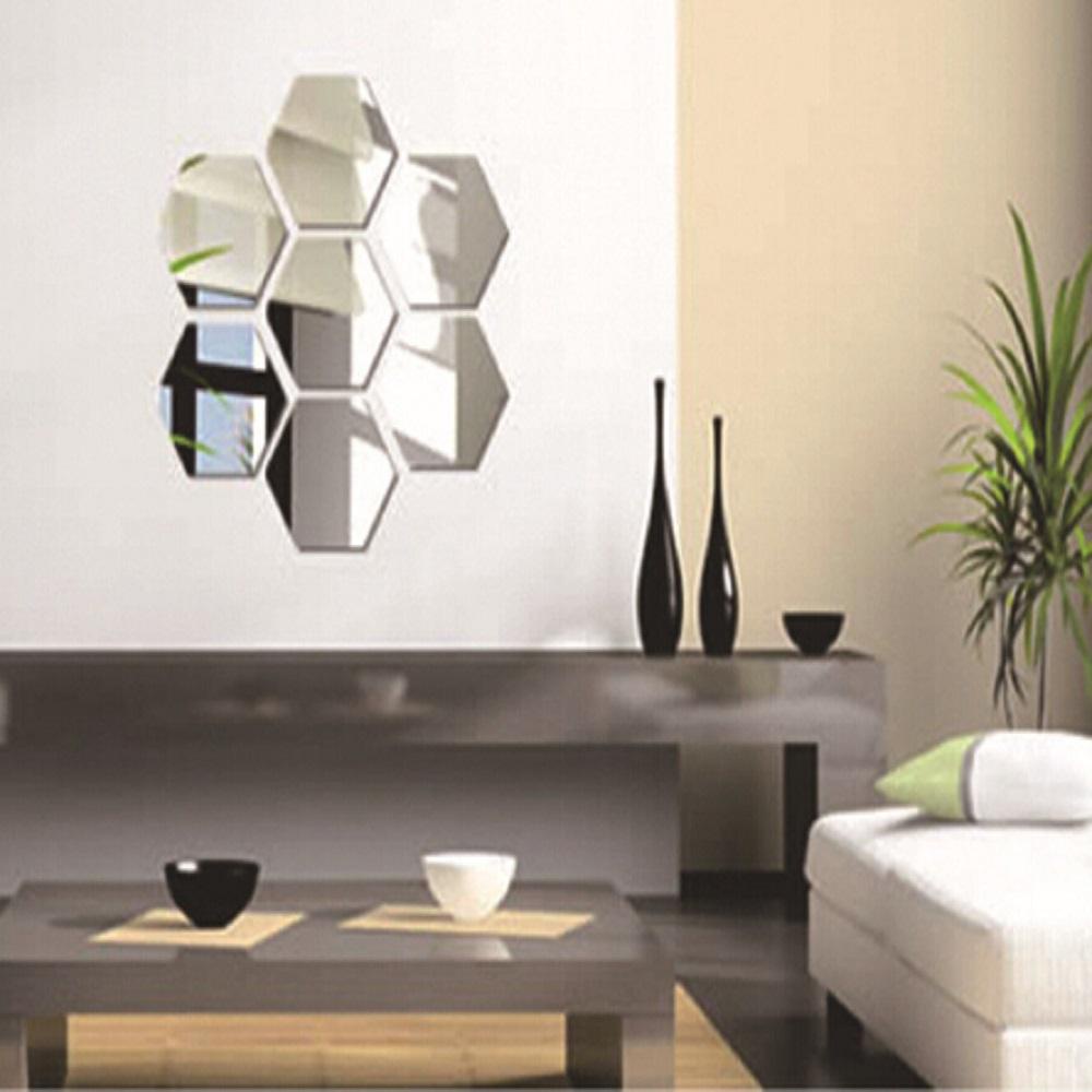 Suyo 6/12Pcs Cermin Stiker Dinding Removable 3D Art Geometric Hexagon