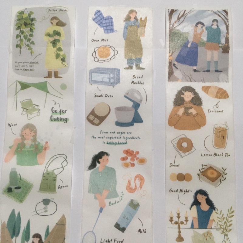 

(sharing) Cardlover Masking Tape Happy Weekend Camping Reading relax healing baking bath coffee time croissant bread vintage jastip kkv sticker