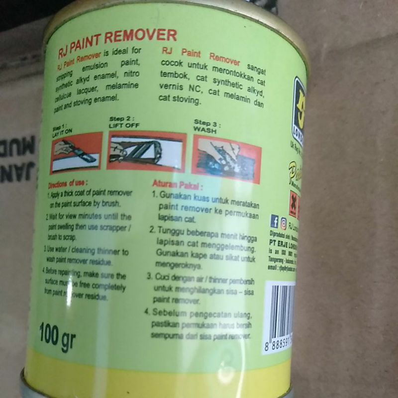 Rj Paint Remover perontok cat pembersih cat RJ london 100gr