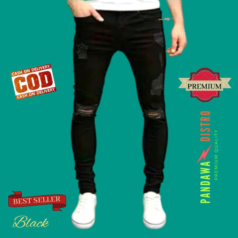  Celana  jeans  pria  sobek  sobek  metal sobek  lutut Shopee  