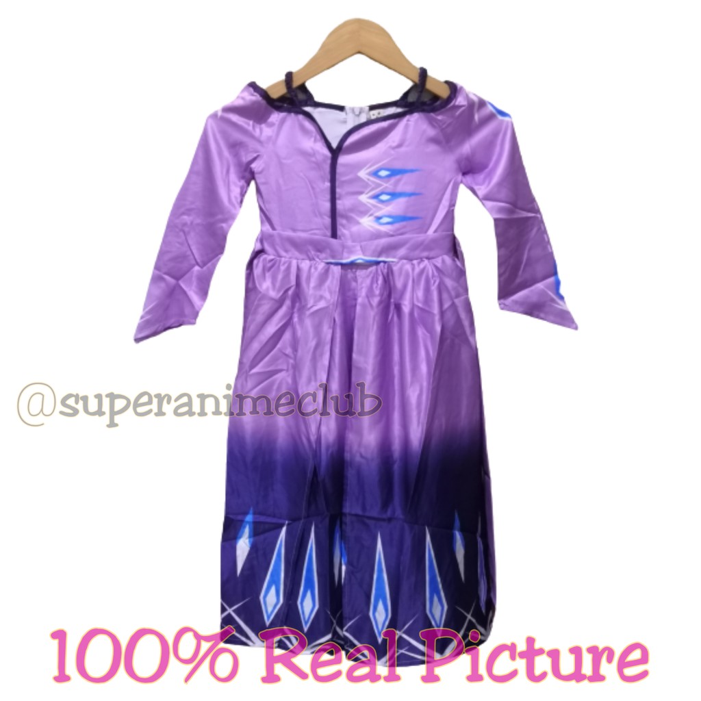 Kostum Elsa Frozen II Anak Ungu Baju Princess Gaun Dress Ulang Tahun Perempuan Cewek Ultah Import