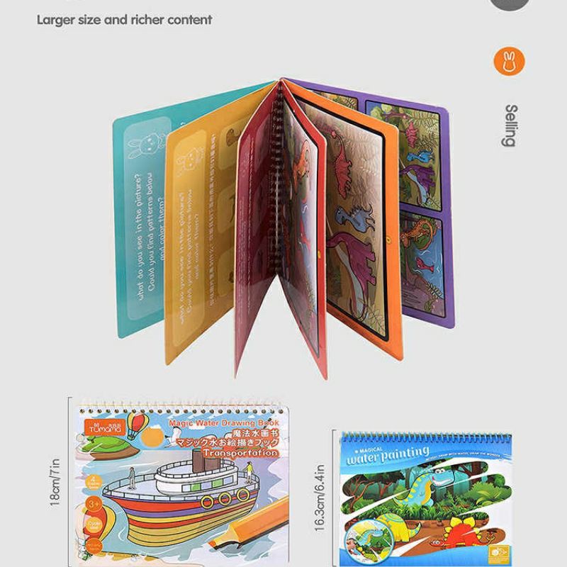tumama magic water drawing colouring book buku mewarnai dengan air transportation ocean animal dino