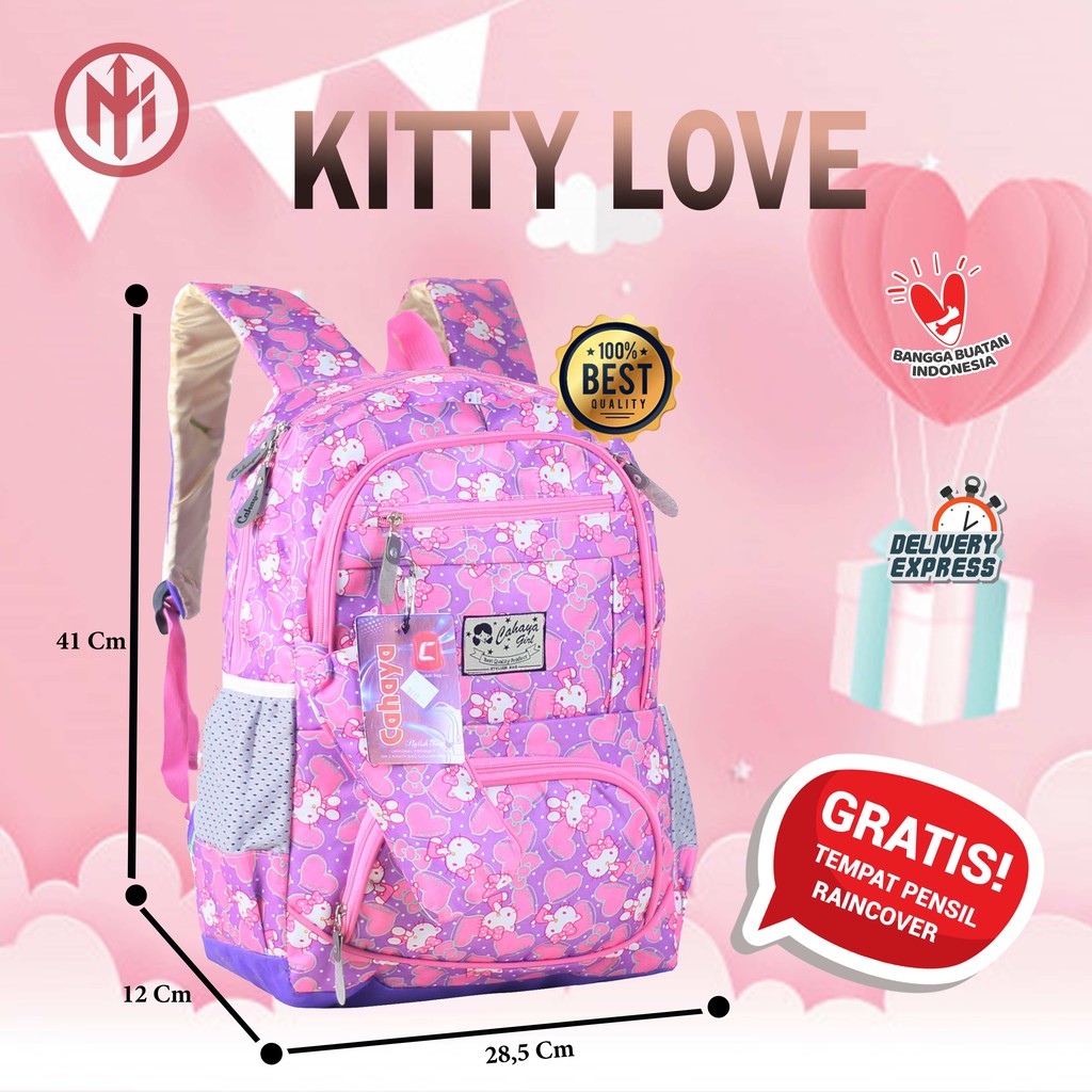 Tas Anak Cewek Kitty Kartun Pink Ungu Ransel Wanita Sekolah Jepang Korea Hits Gratis Tempat Pensil S