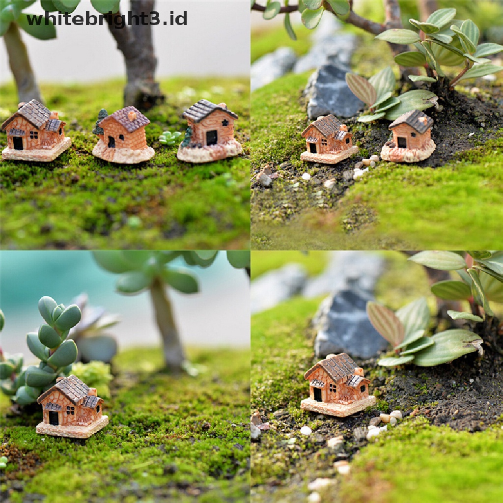 (whitebright3.id) 3pcs Miniatur Rumah Kecil Untuk Dekorasi Taman / Hadiah