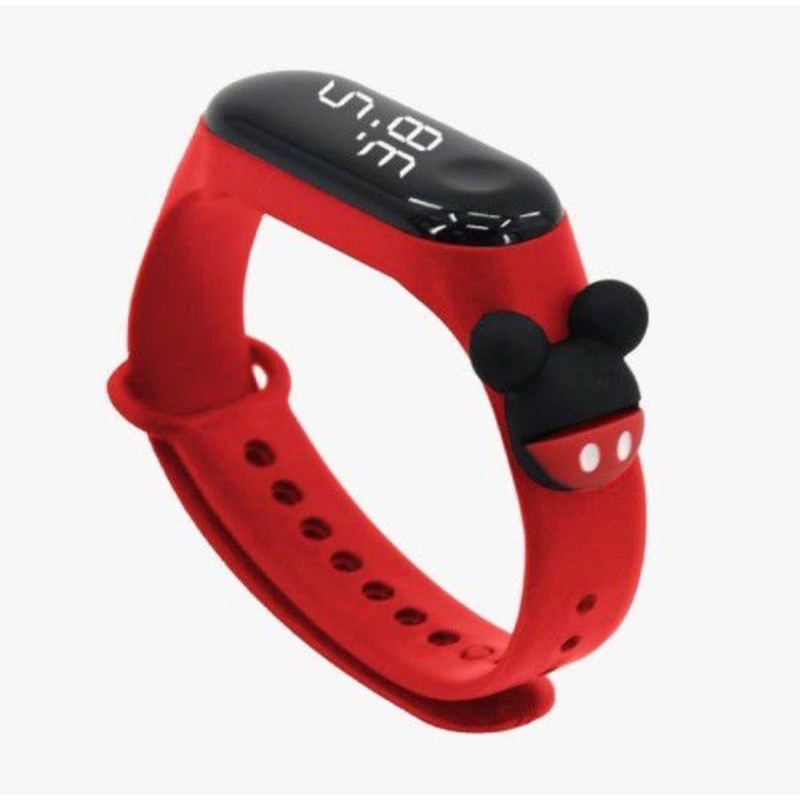 Jam tangan anak LED Display TAHAN AIR  elektronik arloji motif karakter kartun bahan rubber silikon-Red mickey