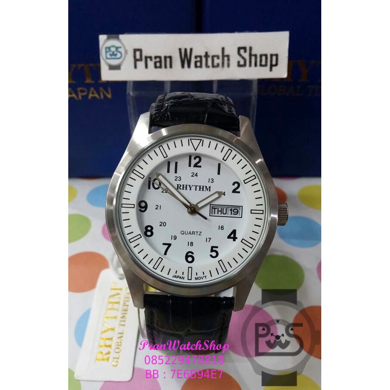 Jam RHYTHM JAPAN G1101L01 Plat Putih Kulit Hitam Pria Original Bergaransi Resmi 1 Tahun