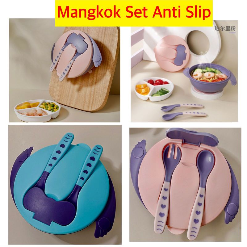 Mangkok Double Layer Bowl Anti Selip Silicon Mangkok Makan Anak Set 2Layer Tempat makan bayi anti tumpah, bahan elastis, tahan panas