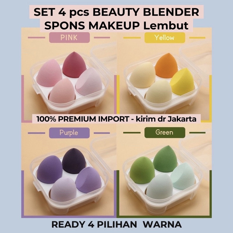 Set 4pcs Beauty Blender Sponge / Make Up Sponge / Spons Blender / BB Cream Makeup Puffs / Makeup tools MAKEUP SET UNTUK PEMULA