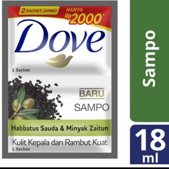 Dove Shampo Habbatus Sauda &amp; Minyak Zaitun ( 18 ml x 6 Sachet )