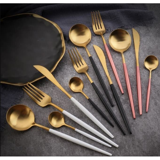 Cutlery Set - Nordic Cutlery Set Gold - 4 Pieces Gold Cutlery Set With Gift Box