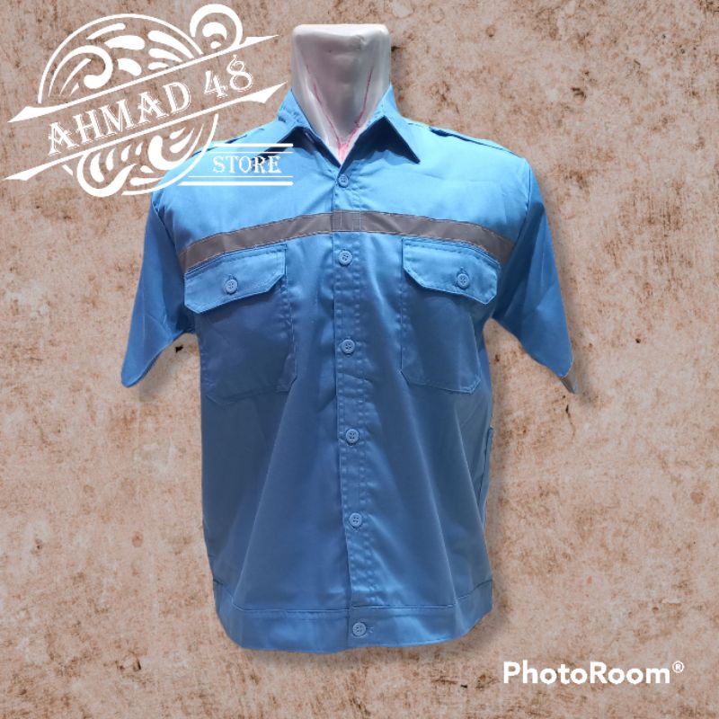 ATASAN BAJU KERJA/WEARPACK/SAFETY/TAMBANG/PROYEK LENGAN PENDEK BIRU MUDA