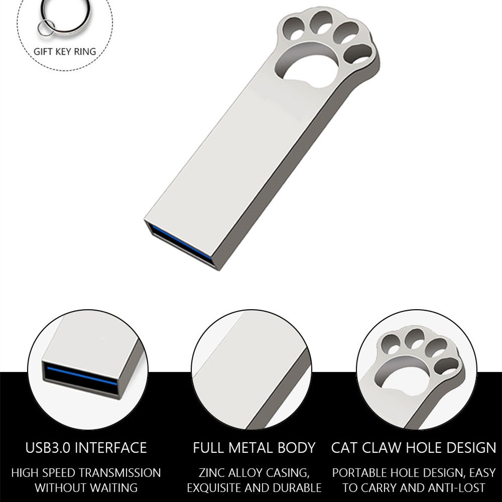 Flash Disk USB 2.0 1TB Bentuk Telapak Kaki Kucing Bahan Metal