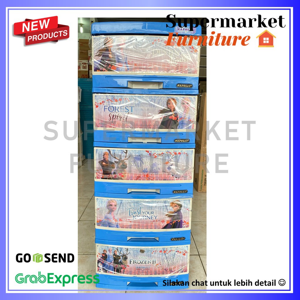 LEMARI PLASTIK NAPOLLY LACI 5 SUSUN KARAKTER FROZEN NAPOLLY || CONTER 5000