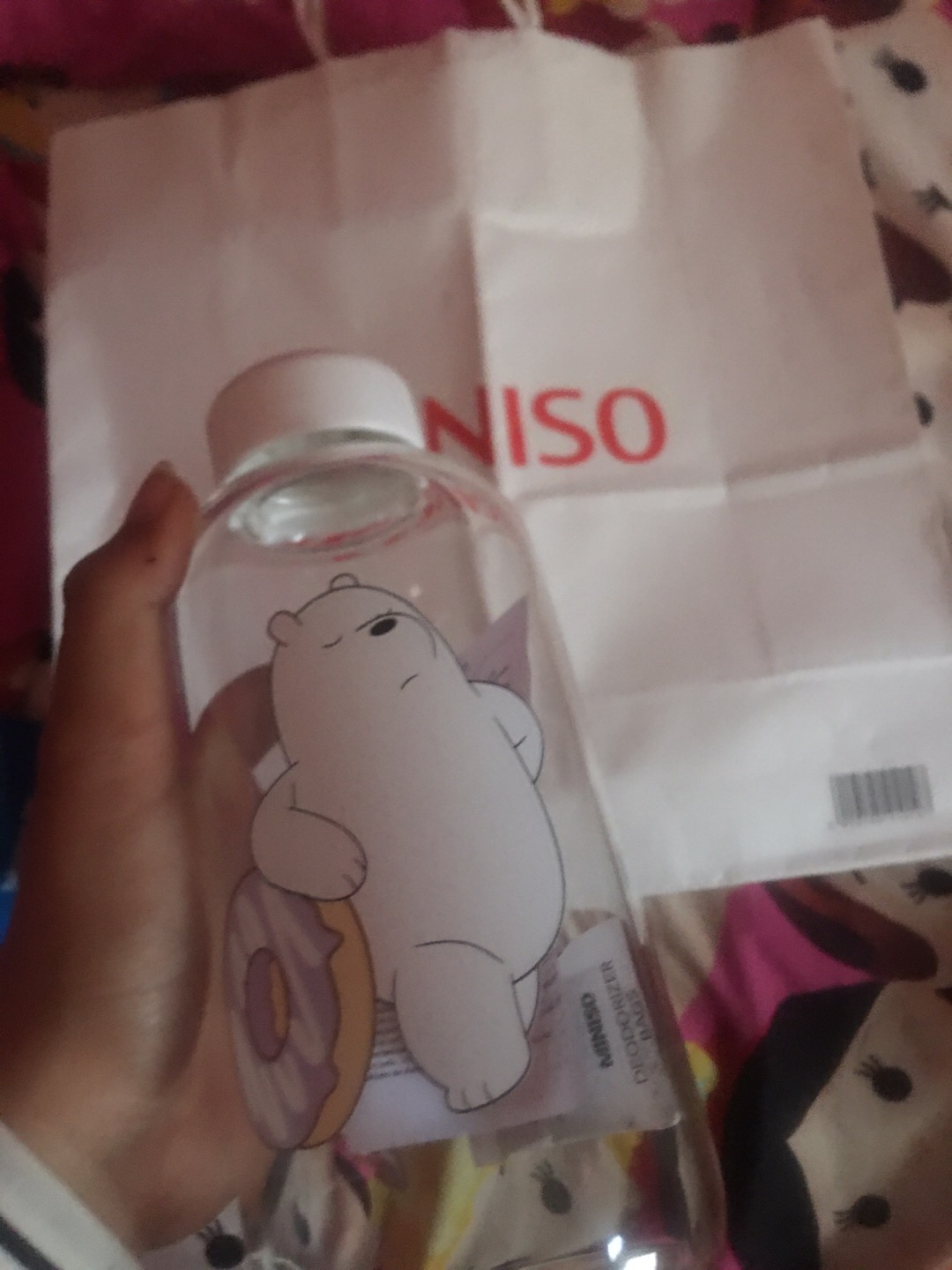 Miniso We Bare Bears Pot Bellied Glass Bottle / Botol Minum Kaca Wbb