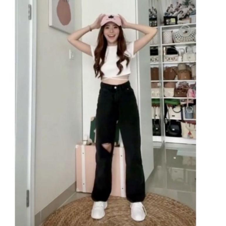 ヾ KULOT JEANS WANITA HITAM SOBEK HIGHWAIST PREMIUM ァ