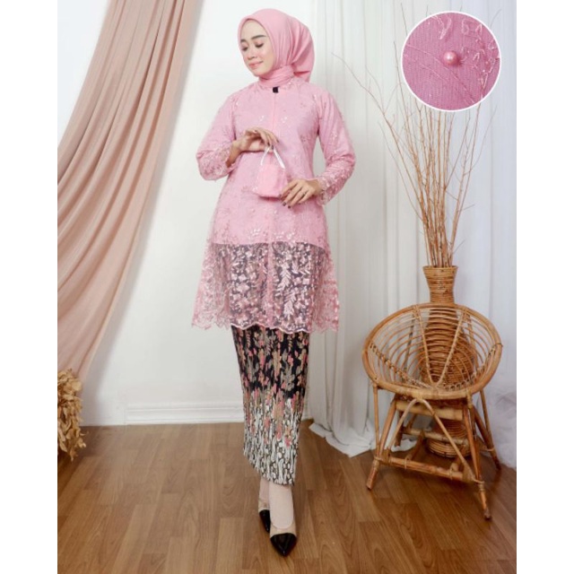 Permata Olshop / Kebaya Tunik Busui Kekinian / Kebaya Seragam Keluarga Tunik / Kebaya Brokat / Kebaya Busui / Wisuda / Setelan Kebaya Modern