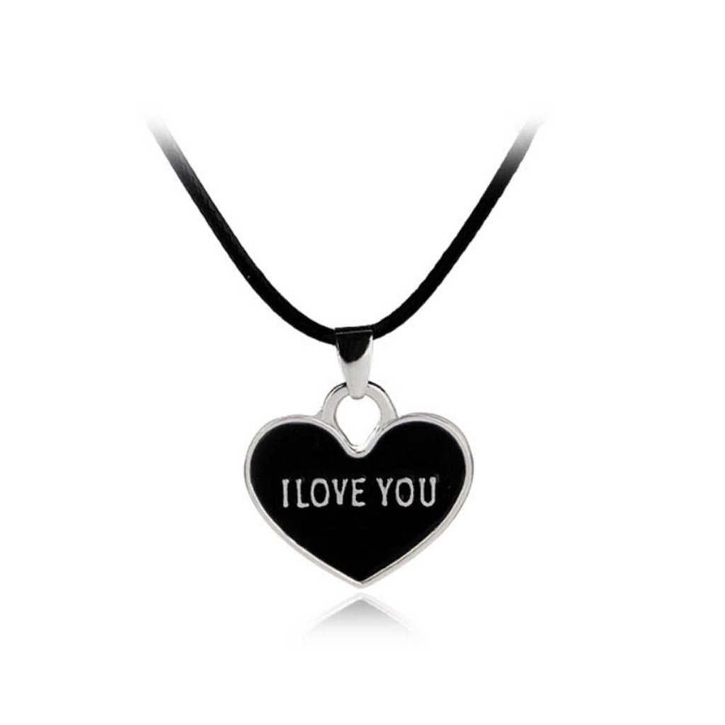 Hu Hu Hu Hu Hu Alat Bantu Pasang Kacamata♡ 1 Pasang Kalung Liontin Bentuk Hati Tulisan I Love You Forever Warna Hitam Putih Untuk Pasangan