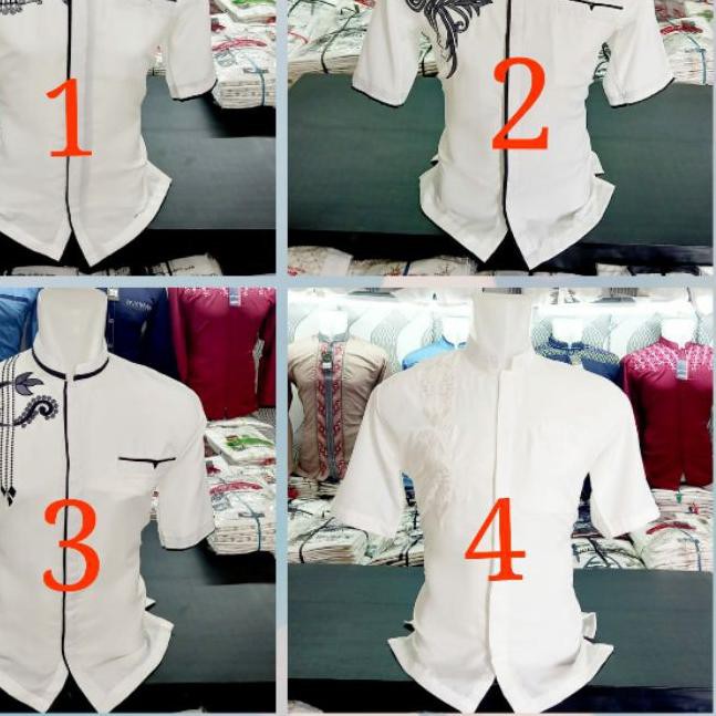 ☼ REAL PICT. Baju Koko Putih Motif Lengan Pendek. Al-Ihsan ✶