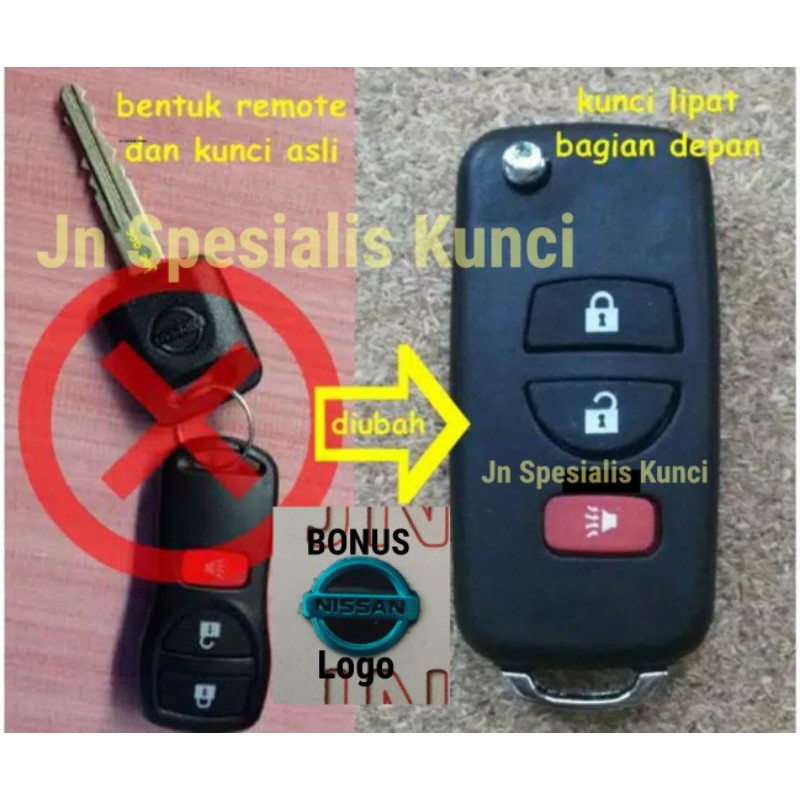 Casing kunci filp key 3 tombol Nissan grand livina xtrail BONUS LOGO