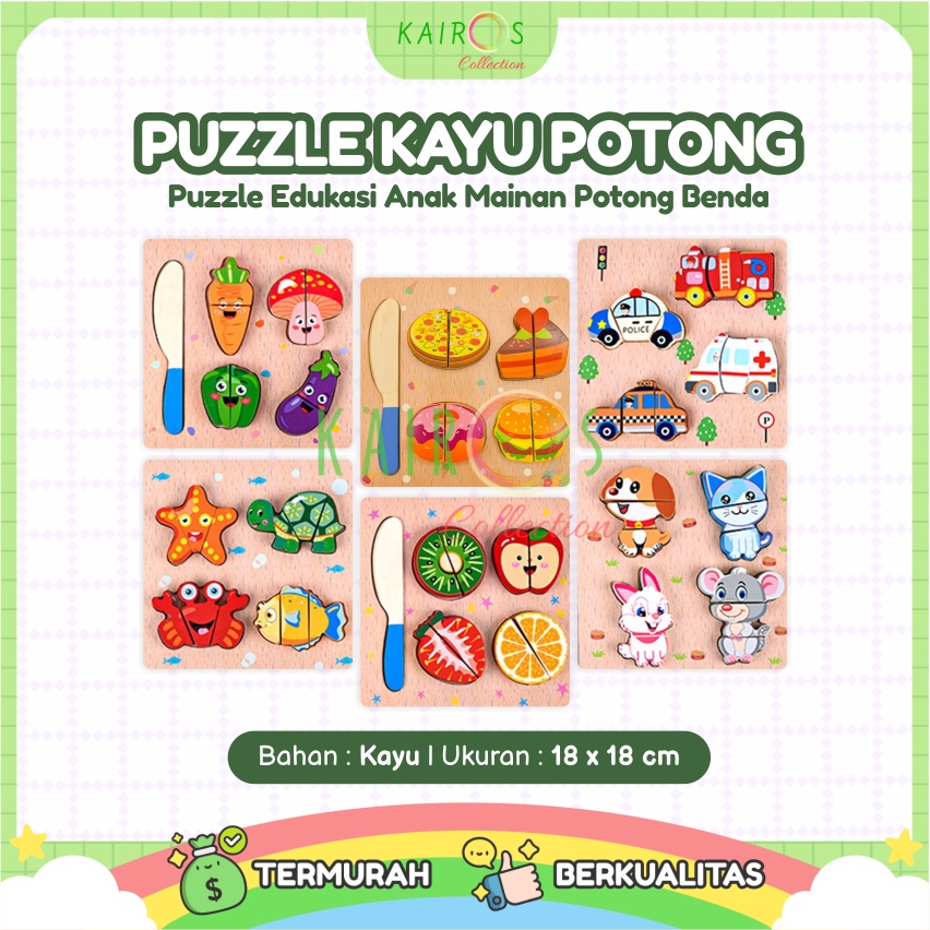 Puzzle Kayu Potong Mainan Anak Belajar Memotong