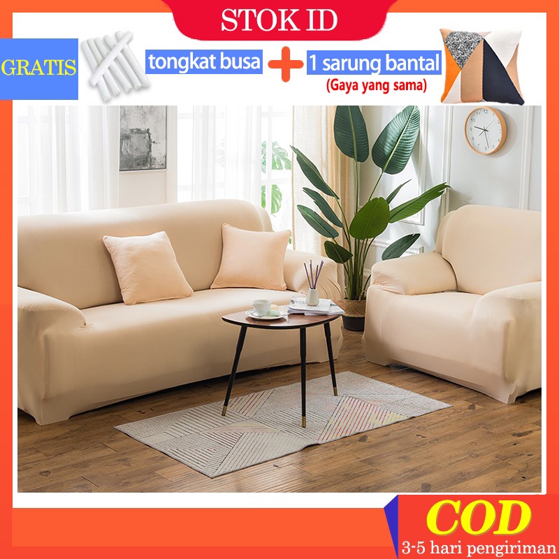 Cover Sofa Sarung Sofa 1/2/3/4 Seater Sofa Cover Krem/Beige Elastic Sarung bantal sofa Cushion Protector Covers