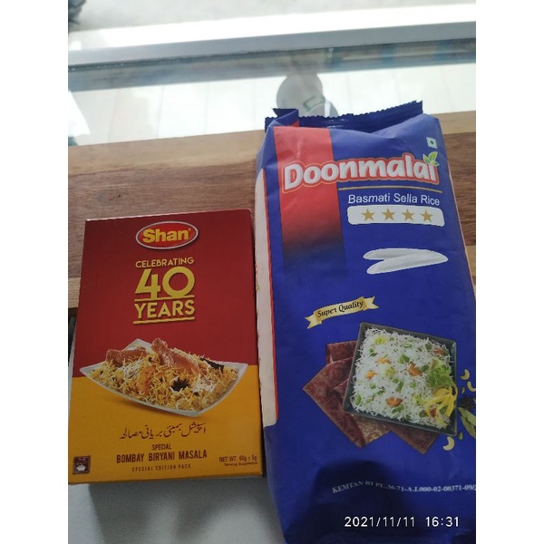 

paket beras basmati 1 kg dan bumbu instan shan briyani masala 60gram nasi arab india kebuli