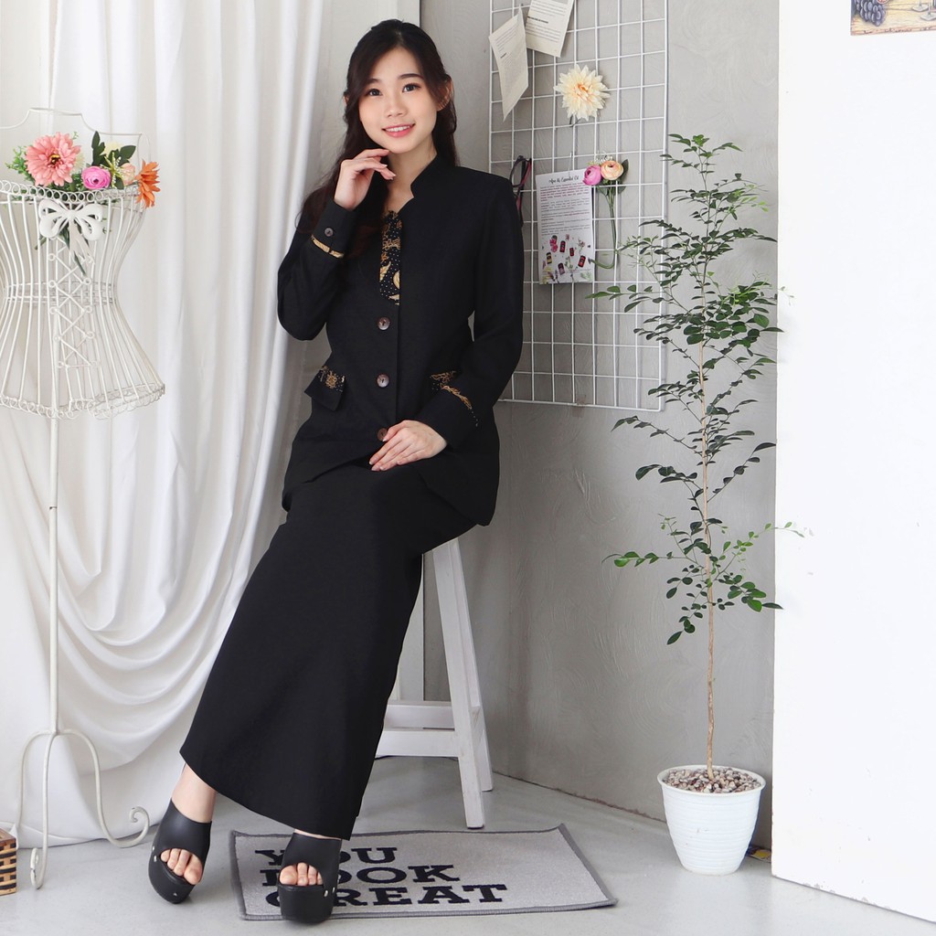 BLAZER WANITA B&amp;V LYNELLE / Seragam PNS / Baju PDH PNS Wanita / Baju Dinas Pemda Wanita / Baju Khaki PNS Wanita / Seragam ASN Wanita / Baju Guru Wanita - 7011 HITAM