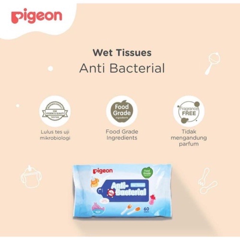 Pigeon Wipes Hand Mouth Antibacterial Wipes Tisu Basah Bayi Tissue Basah Tangan Mulut Antibakteri Perlengkapan makan bayi foodgrade