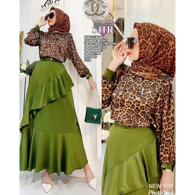 CODREADYNEW SETCEL KULOT & SET ROK MOTIF LEOPART BAHAN SATIN MIX  CREPE ZARA FREE BROSS  LD 106_108 