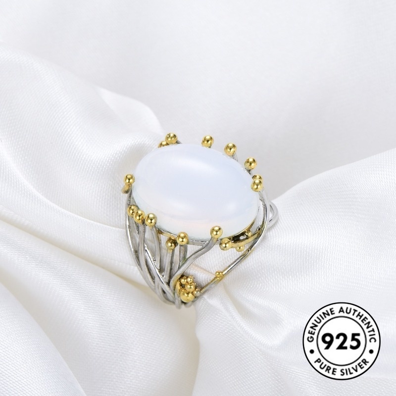 Cincin Batu Bulan Bahan 925 Sterling Silver Lapis Emas