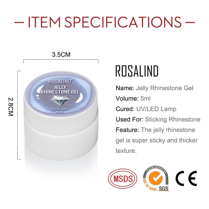 Rosalind Jelly Rhinestone 5ml No Wipe Nail Gel Rhinestone/Lem Aksesoris kuku/Lem Rhinestone/Lem Manik-manik kuku