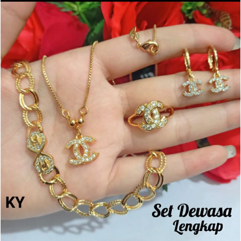 Perhiasan Set Dewasa Wanita Gold dan Silver Varian Motif Limited edition (COD)