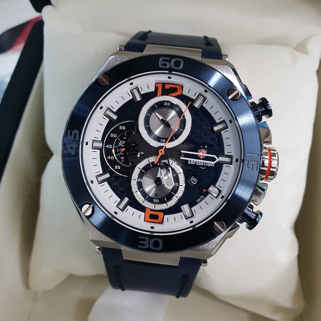 Expedition original E6756 tali kulit blue silver pria