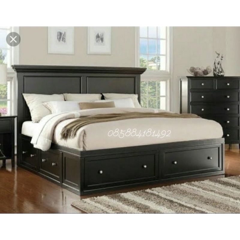 tempat tidur atau dipan kayu jati plus 4 laci TANPA SANDARAN