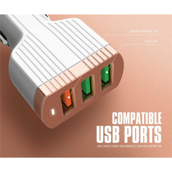 LDNIO C702Q Fast Charging Car Charger 3 USB 5.1A QC3.0 and Auto-ID