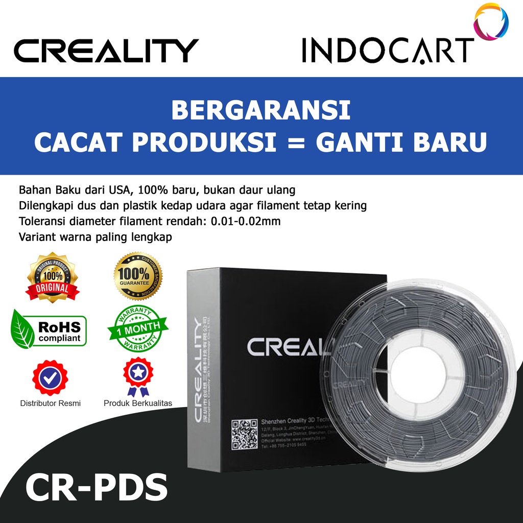 INDOCART Tinta Filamen 3D Printer Filament CREALITY PDS 1.75mm 1kg