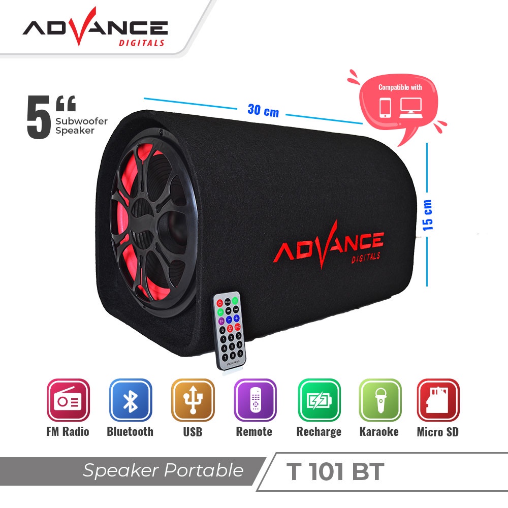 Speaker Advance T-101BT Speaker Bluetooth - Black [Karaoke/FM/5 Inch] ~ FMS