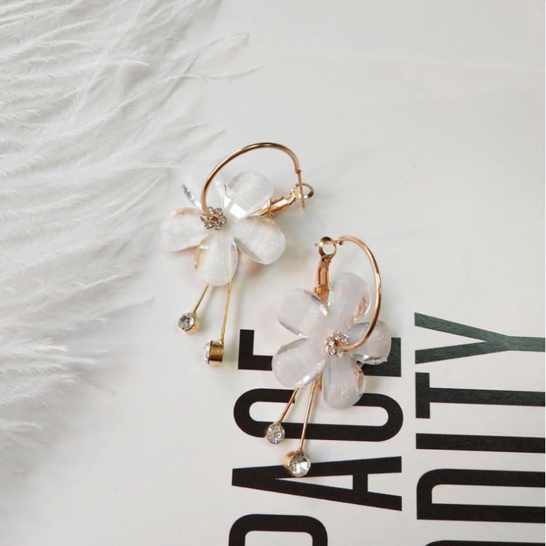 Bayar Di Tempat Korean Pendant Flower Crystal Hoop Circle Hook Earrings Fashion Women Anting Studs-5