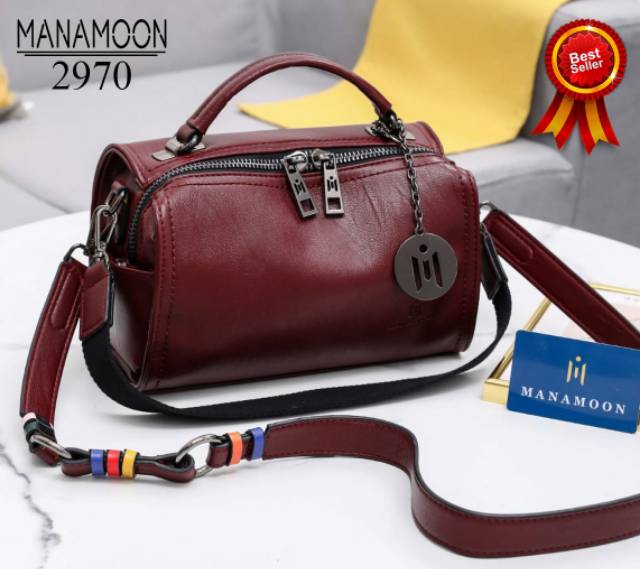 2970.ZM88 TAS SELEMPANG WANITA MANAMOON SHEEREN HandBags Soft Leather Double Strip import ORIGINAL