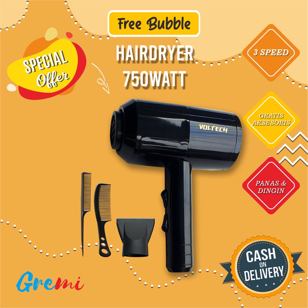 Hairdryer 850W Voltech Pengering Rambut Ionik Termurah Daya tinggi Gremi