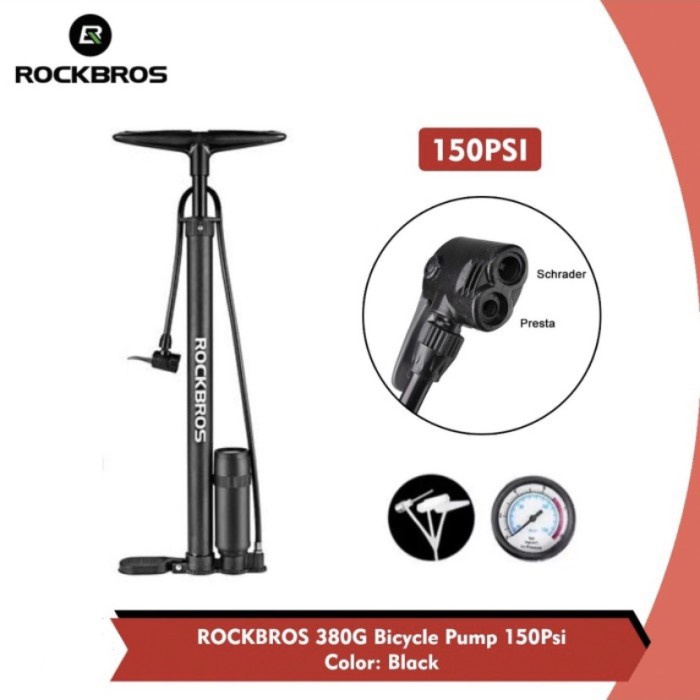 Pompa Lantai Sepeda Rockbros 380G-150 psi Hitam dan A380SS-160 psi