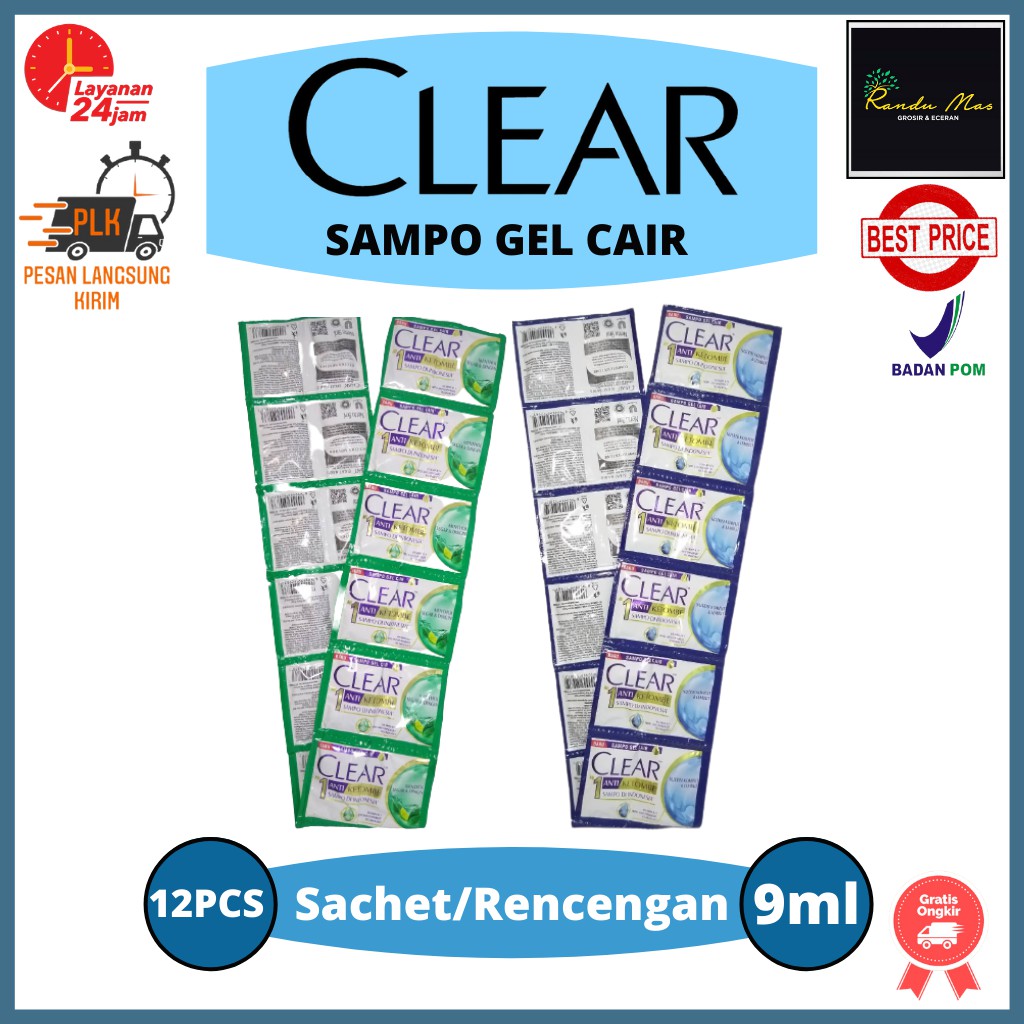 Shampo Clear Hair Care Renceng 9ml Isi 12 Shampoo Sachet Perawatan Anti Ketombe/Rambut Rontok