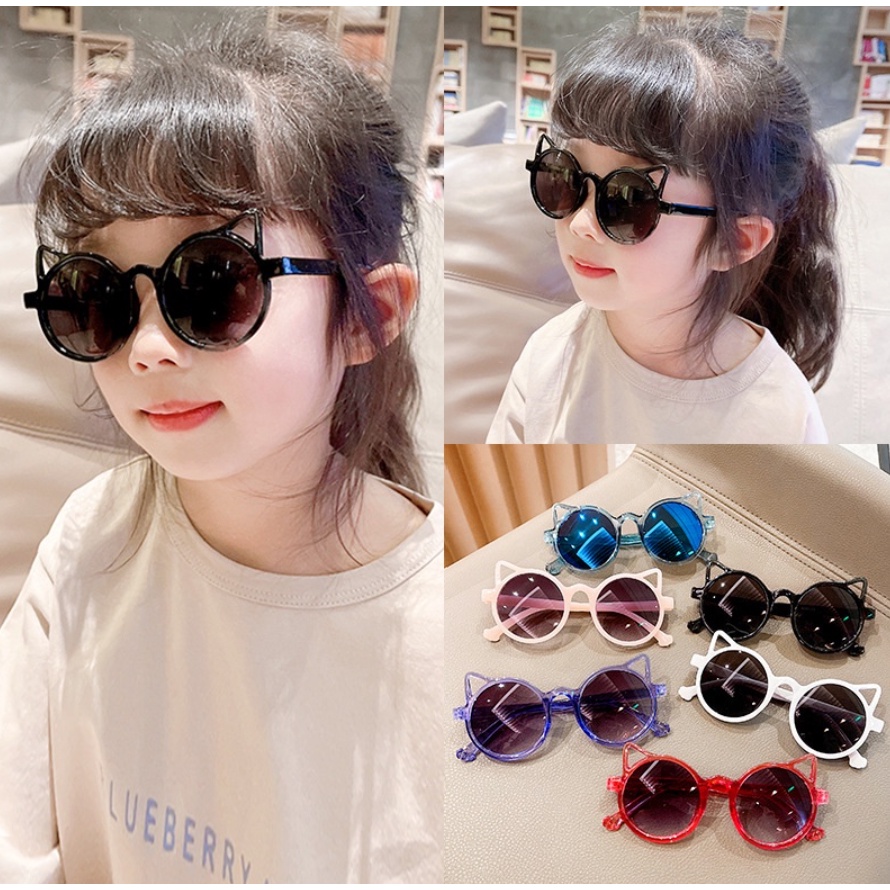 BAJ Kacamata Hitam Anak New Trend Fashion Anak Terbaru Telinga Kucing kacamata Bulat hitam High Quality Kids Sunglasses Kaca Mata Murah KC031