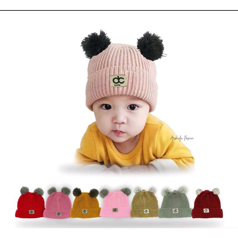 Kupluk Bayi Pompom Topi Bayi Bulu Halus dan Lembut Ada Pompom - Blossom Kids