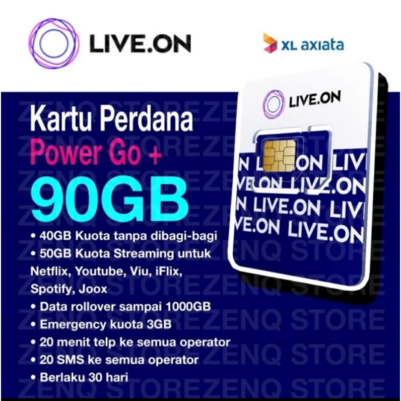 Kartu Perdana XL Live. On Power Go 90GB(40GB Kuota Utama+50GB Kuota Streaming) (30 Hari) Jaringan 4.5G