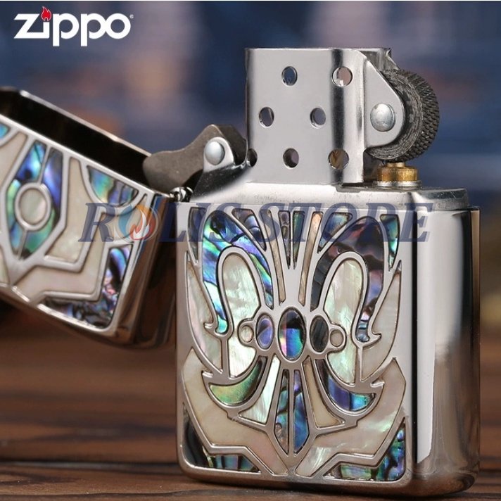 COD- Korek Zippo Silver Ice Emboss Crystal Blue Green Aurora 2 Sisi High Premium Quality Limited Made In Usa - Free Box