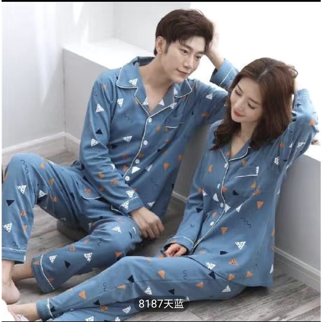 Baju tidur piyama couple import lengan panjang celana panjang,