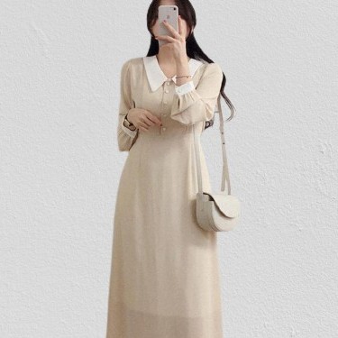 Syabila Dress Ceruty Babydoll Lengan Panjang Dress Pesta Polos
