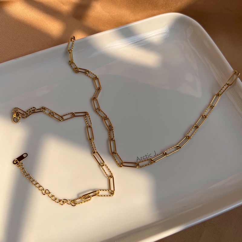 LORY CHAIN NECKLACE ⎮ Kalung Rantai Model Klip Modern Stainless Steel 18K Gold Plated Anti Karat Arc
