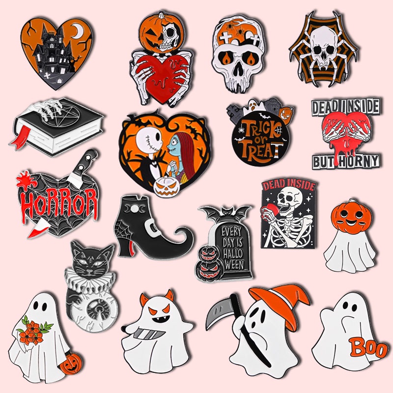 Bros Pin Enamel Desain Tengkorak Labu Halloween Gaya Punk Gothic Untuk Hadiah